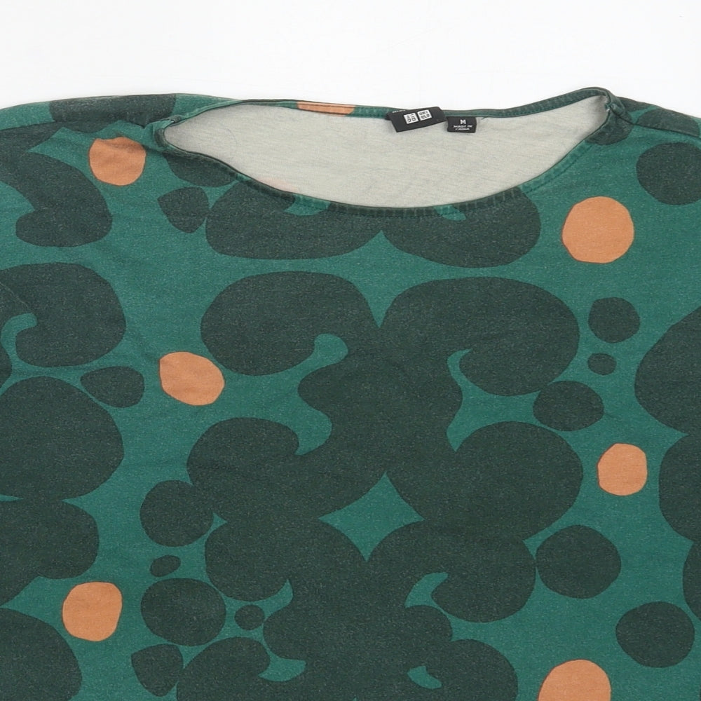 Uniqlo Womens Green Geometric Cotton Basic Blouse Size M Round Neck
