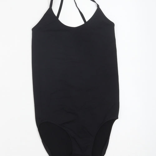 Preworn Womens Black Nylon Bodysuit One-Piece Size M Snap