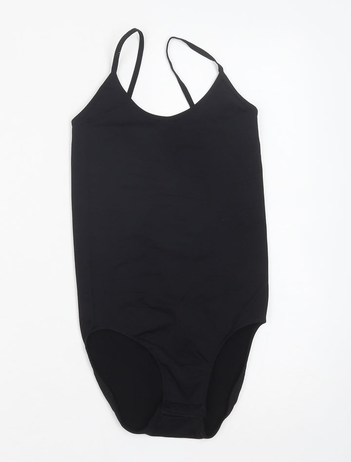 Preworn Womens Black Nylon Bodysuit One-Piece Size M Snap