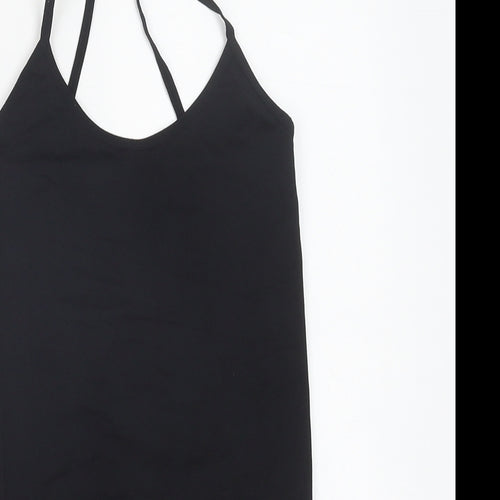 Preworn Womens Black Nylon Bodysuit One-Piece Size M Snap