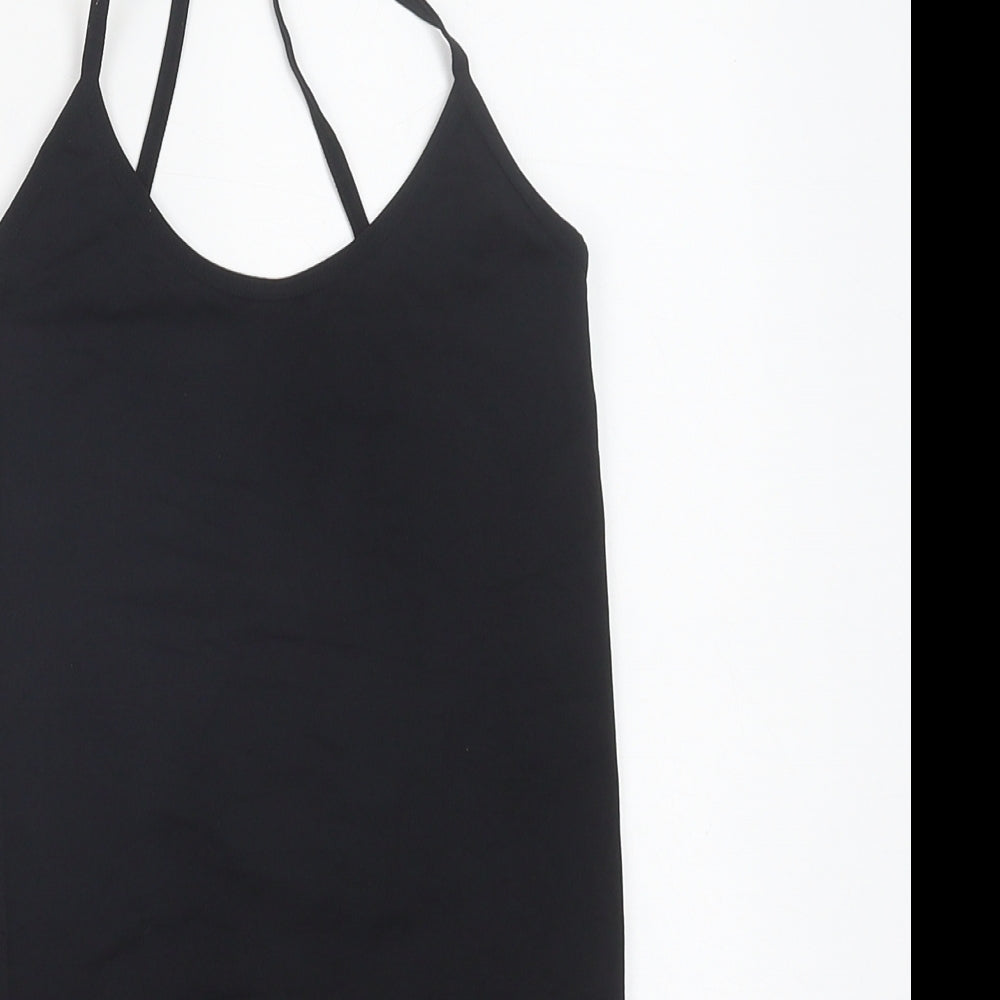 Preworn Womens Black Nylon Bodysuit One-Piece Size M Snap