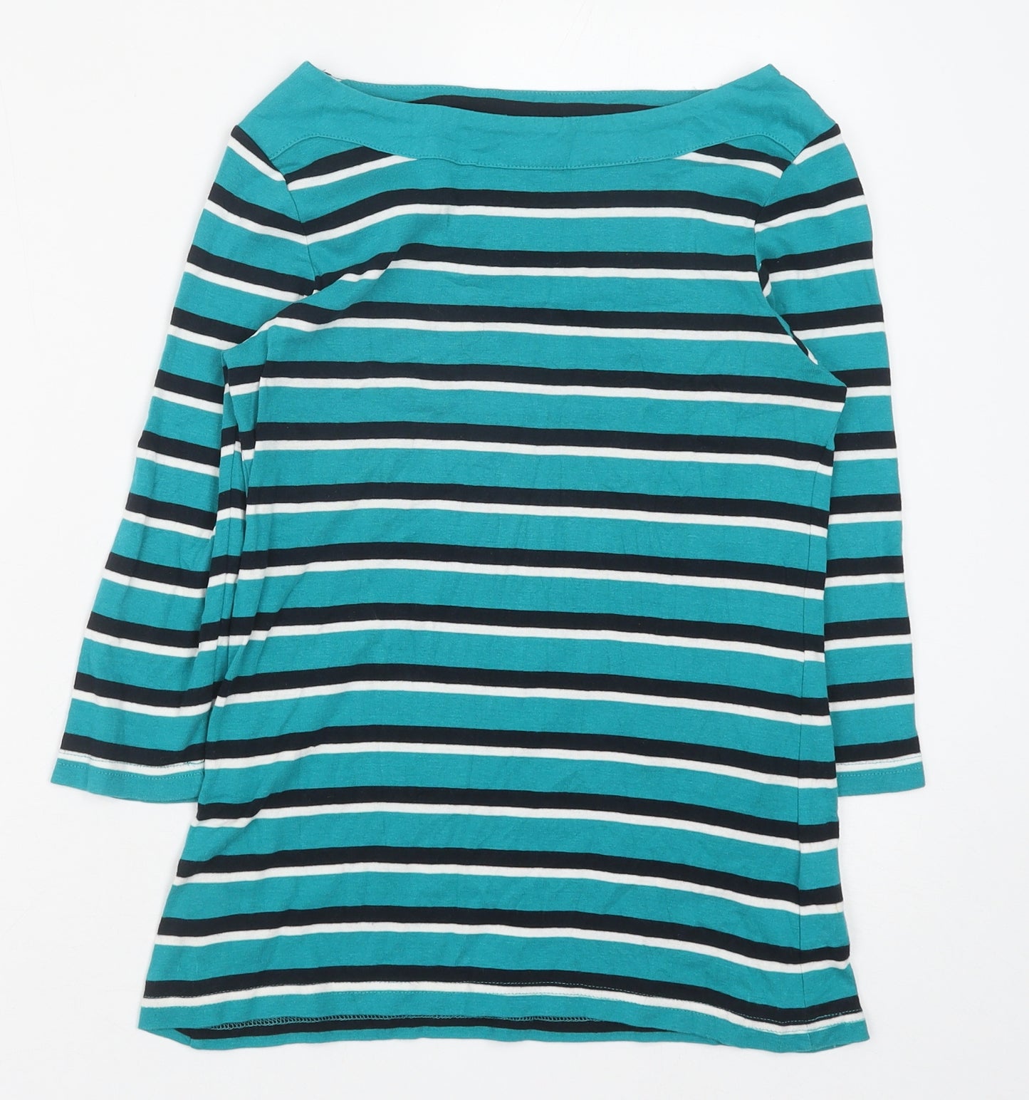 Peacocks Womens Blue Striped Cotton Basic Blouse Size 10 Scoop Neck
