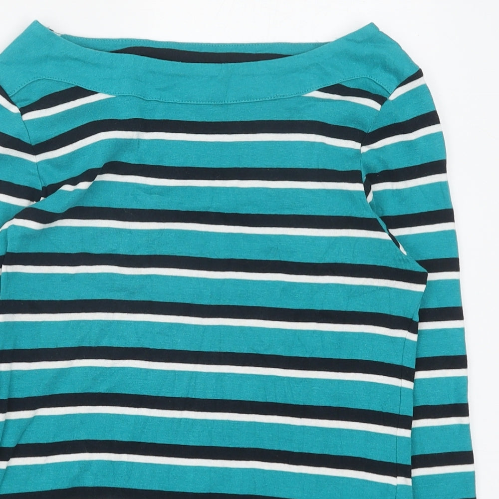 Peacocks Womens Blue Striped Cotton Basic Blouse Size 10 Scoop Neck