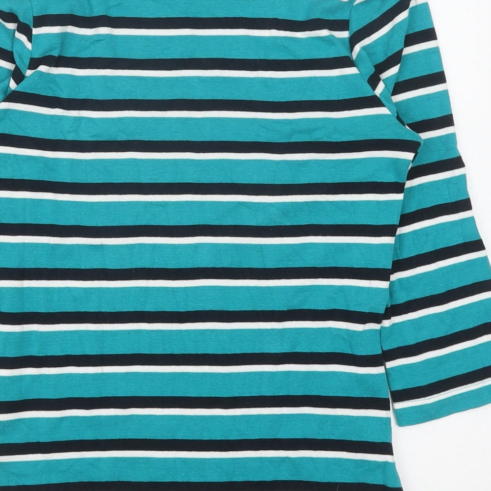 Peacocks Womens Blue Striped Cotton Basic Blouse Size 10 Scoop Neck