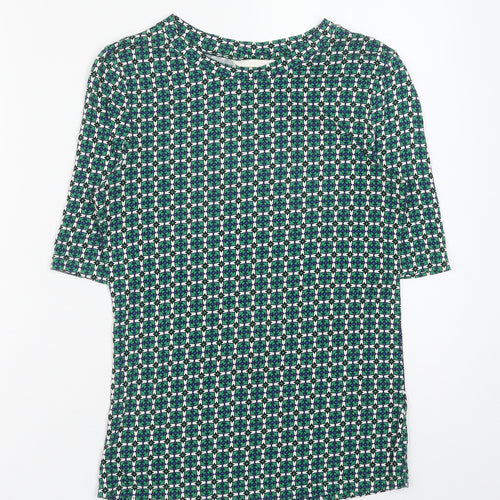 H&M Womens Green Geometric Viscose Basic Blouse Size S Round Neck