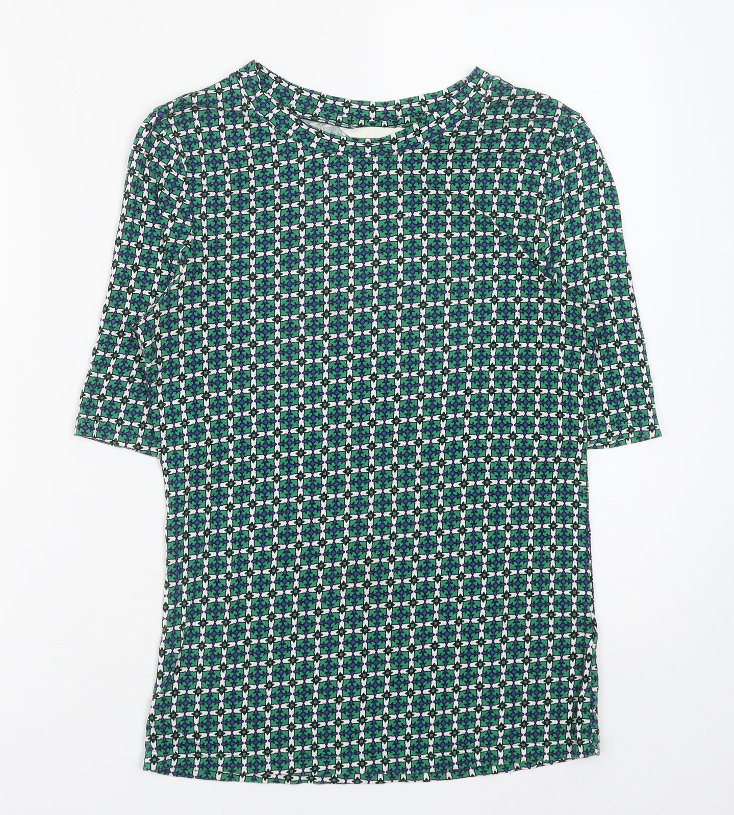 H&M Womens Green Geometric Viscose Basic Blouse Size S Round Neck