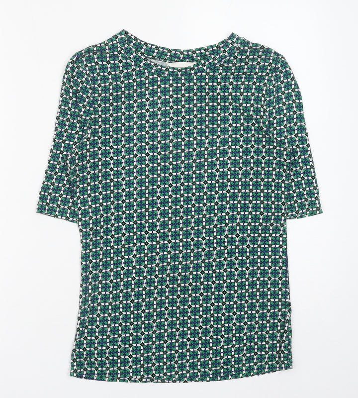 H&M Womens Green Geometric Viscose Basic Blouse Size S Round Neck