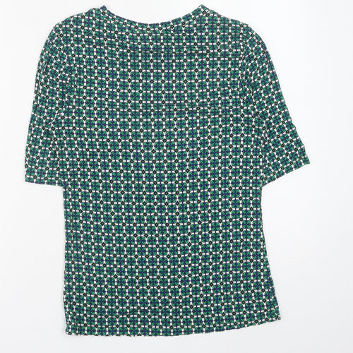 H&M Womens Green Geometric Viscose Basic Blouse Size S Round Neck