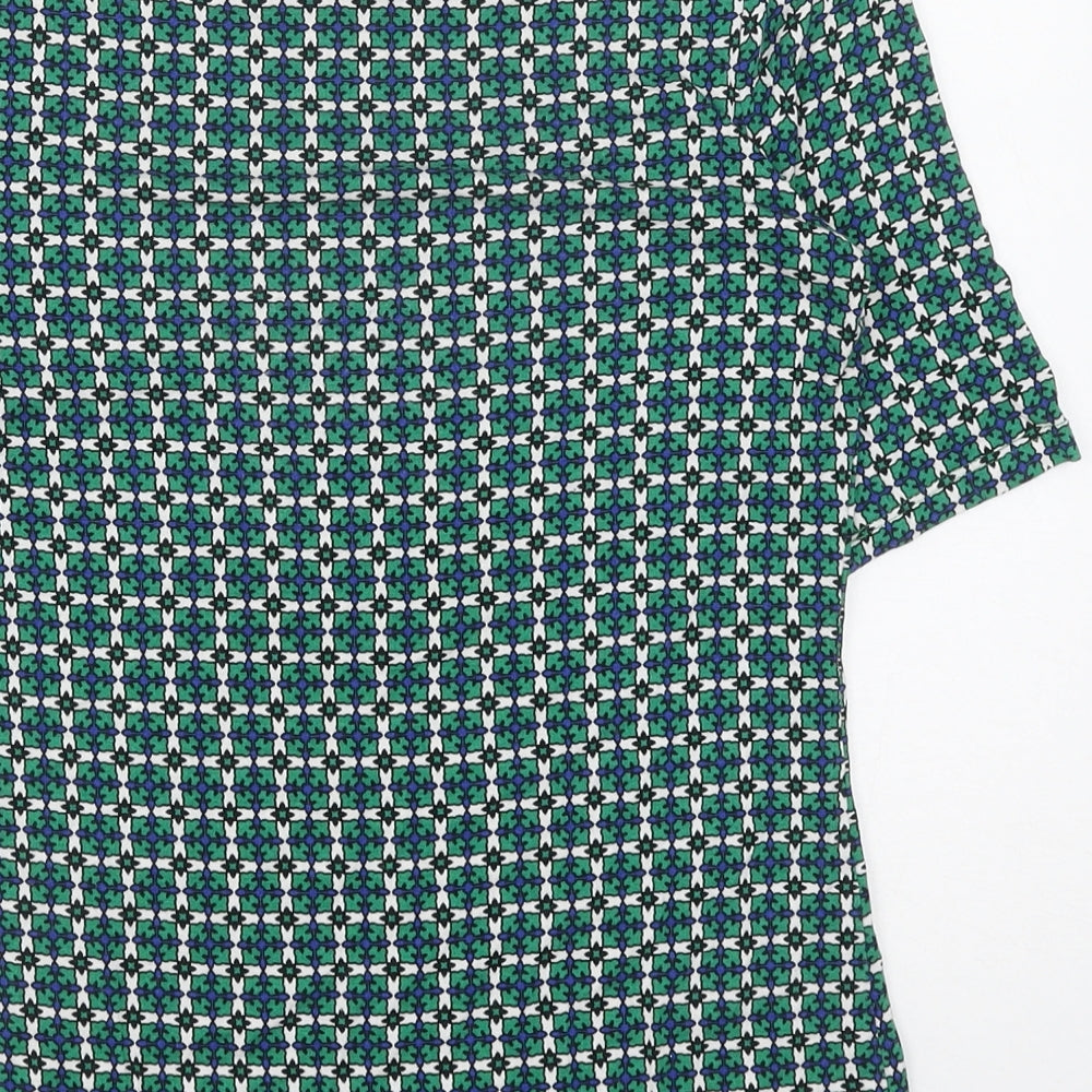H&M Womens Green Geometric Viscose Basic Blouse Size S Round Neck