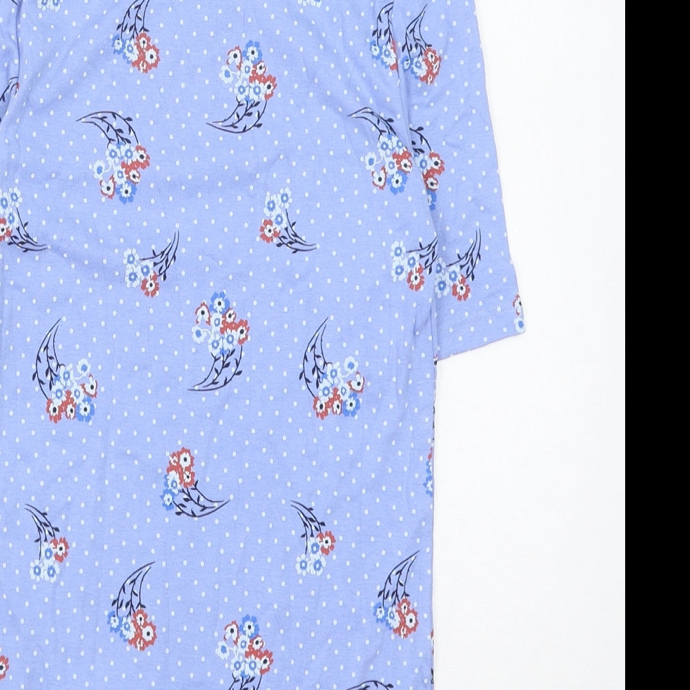 Marks and Spencer Womens Blue Polka Dot Cotton Basic Blouse Size 6 Round Neck - Flower Pattern
