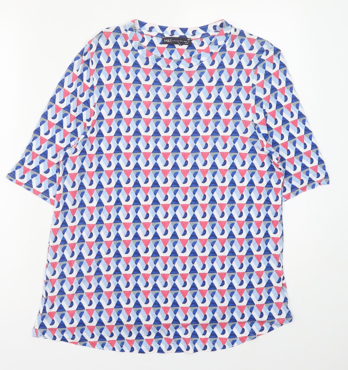 Marks and Spencer Womens Multicoloured Geometric Polyester Basic Blouse Size 18 Round Neck