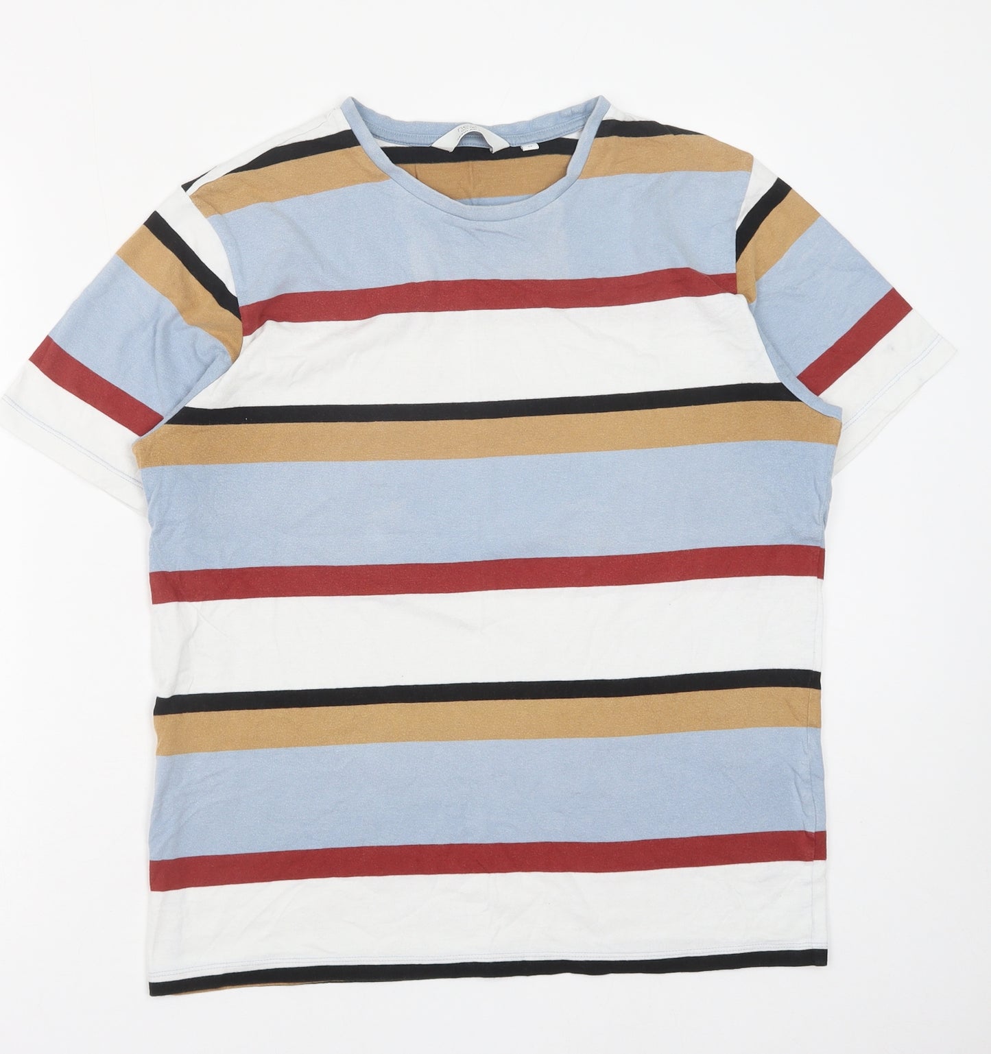 NEXT Mens Multicoloured Striped Cotton T-Shirt Size M Round Neck