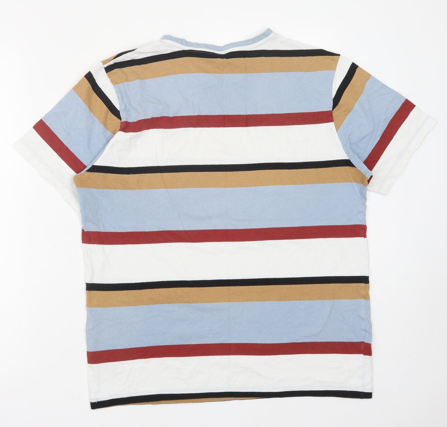 NEXT Mens Multicoloured Striped Cotton T-Shirt Size M Round Neck