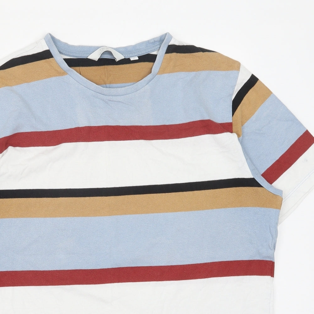 NEXT Mens Multicoloured Striped Cotton T-Shirt Size M Round Neck