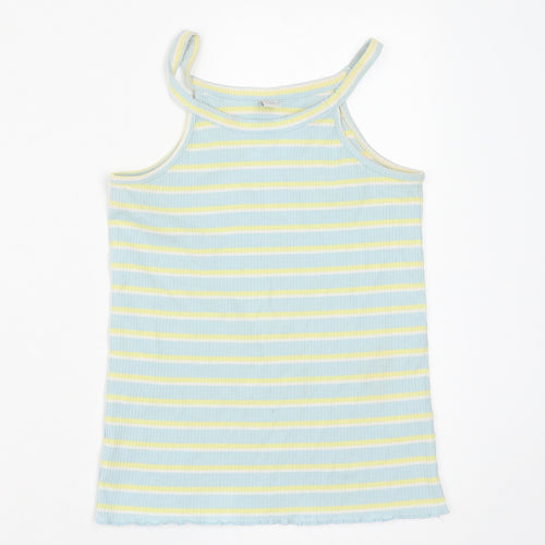 TU Girls Blue Striped Cotton Basic Tank Size 11 Years Round Neck Pullover
