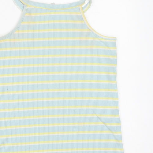 TU Girls Blue Striped Cotton Basic Tank Size 11 Years Round Neck Pullover