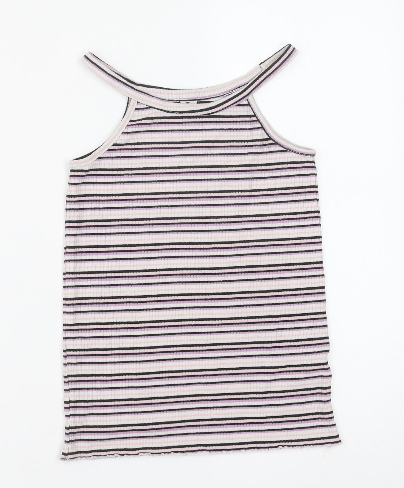 TU Girls Purple Striped Cotton Basic Tank Size 11 Years Round Neck Pullover