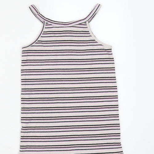 TU Girls Purple Striped Cotton Basic Tank Size 11 Years Round Neck Pullover
