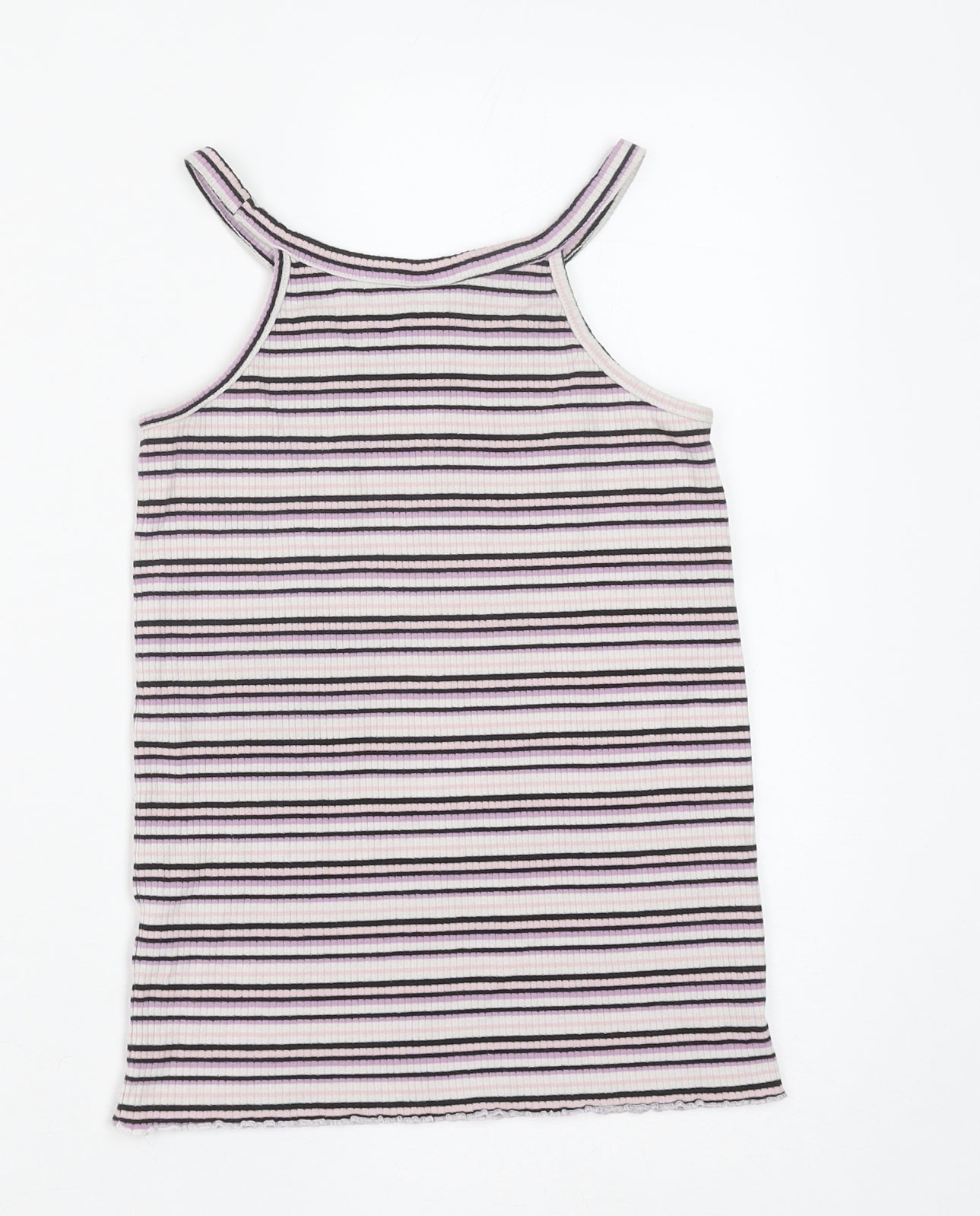 TU Girls Purple Striped Cotton Basic Tank Size 11 Years Round Neck Pullover