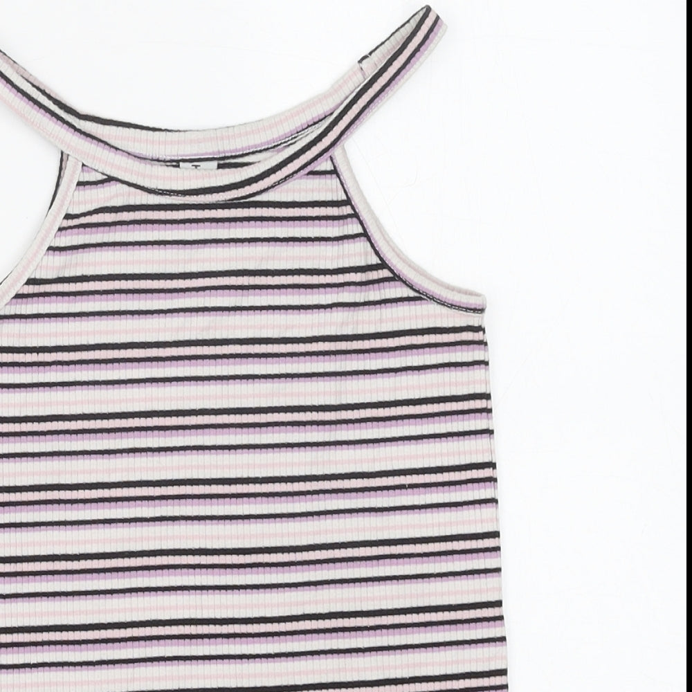 TU Girls Purple Striped Cotton Basic Tank Size 11 Years Round Neck Pullover