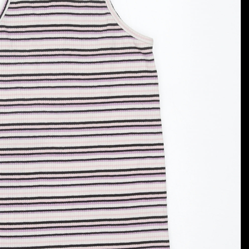 TU Girls Purple Striped Cotton Basic Tank Size 11 Years Round Neck Pullover