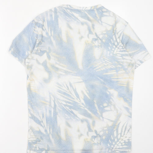 RESERVED Mens Blue Geometric Polyester T-Shirt Size S Round Neck