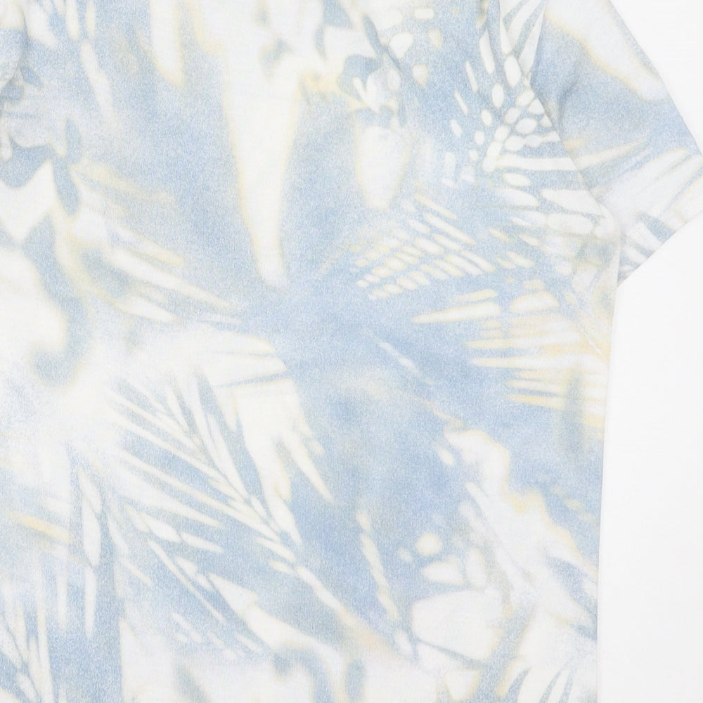 RESERVED Mens Blue Geometric Polyester T-Shirt Size S Round Neck