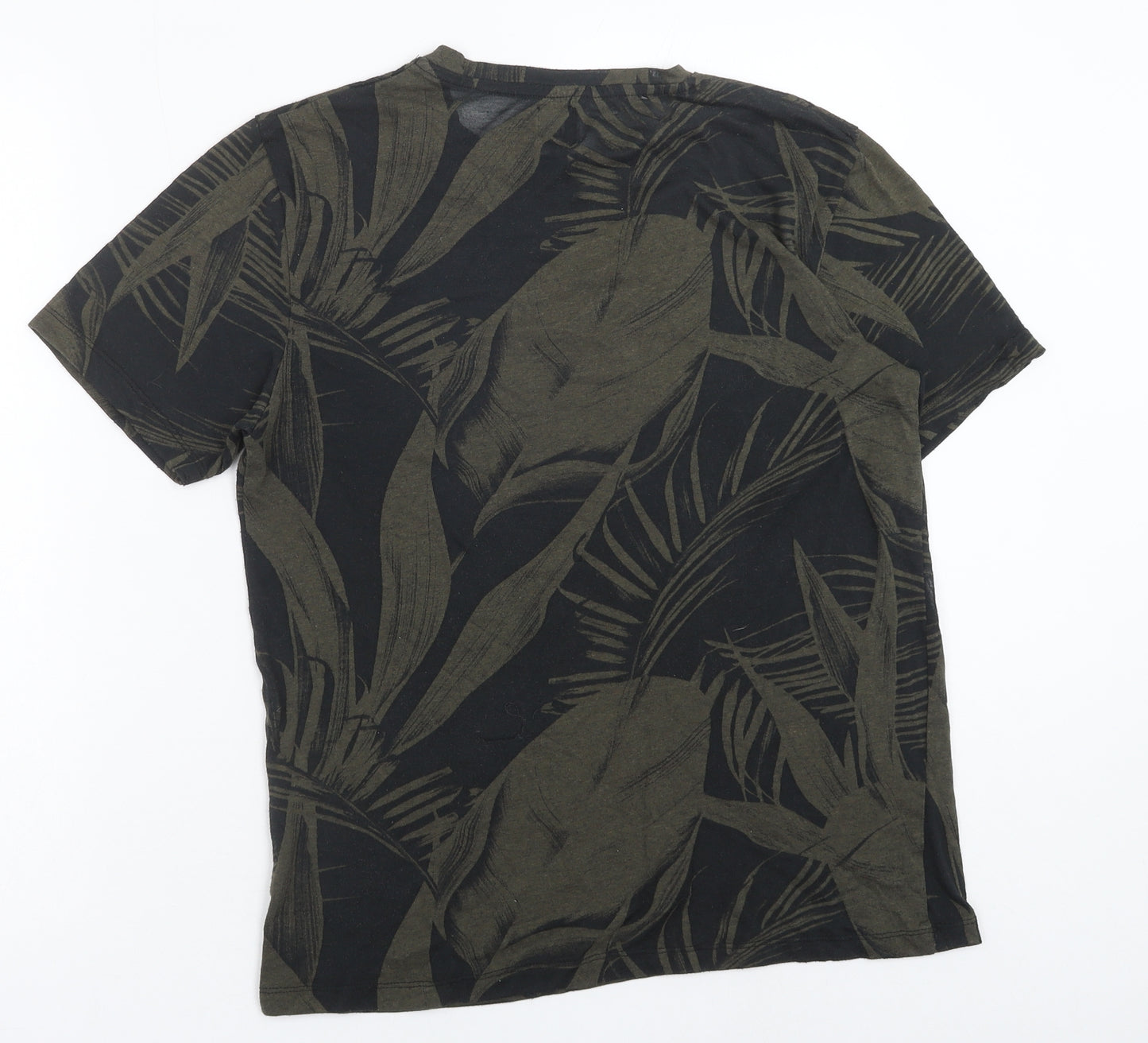 River Island Mens Green Geometric Polyester T-Shirt Size M Round Neck - Leaf Print