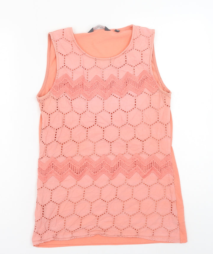 Dorothy Perkins Womens Orange Geometric Cotton Basic Tank Size 8 Round Neck