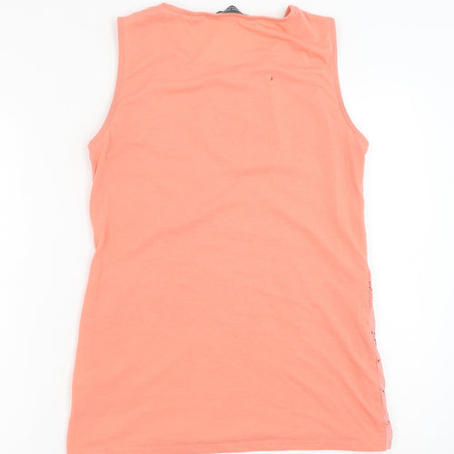 Dorothy Perkins Womens Orange Geometric Cotton Basic Tank Size 8 Round Neck