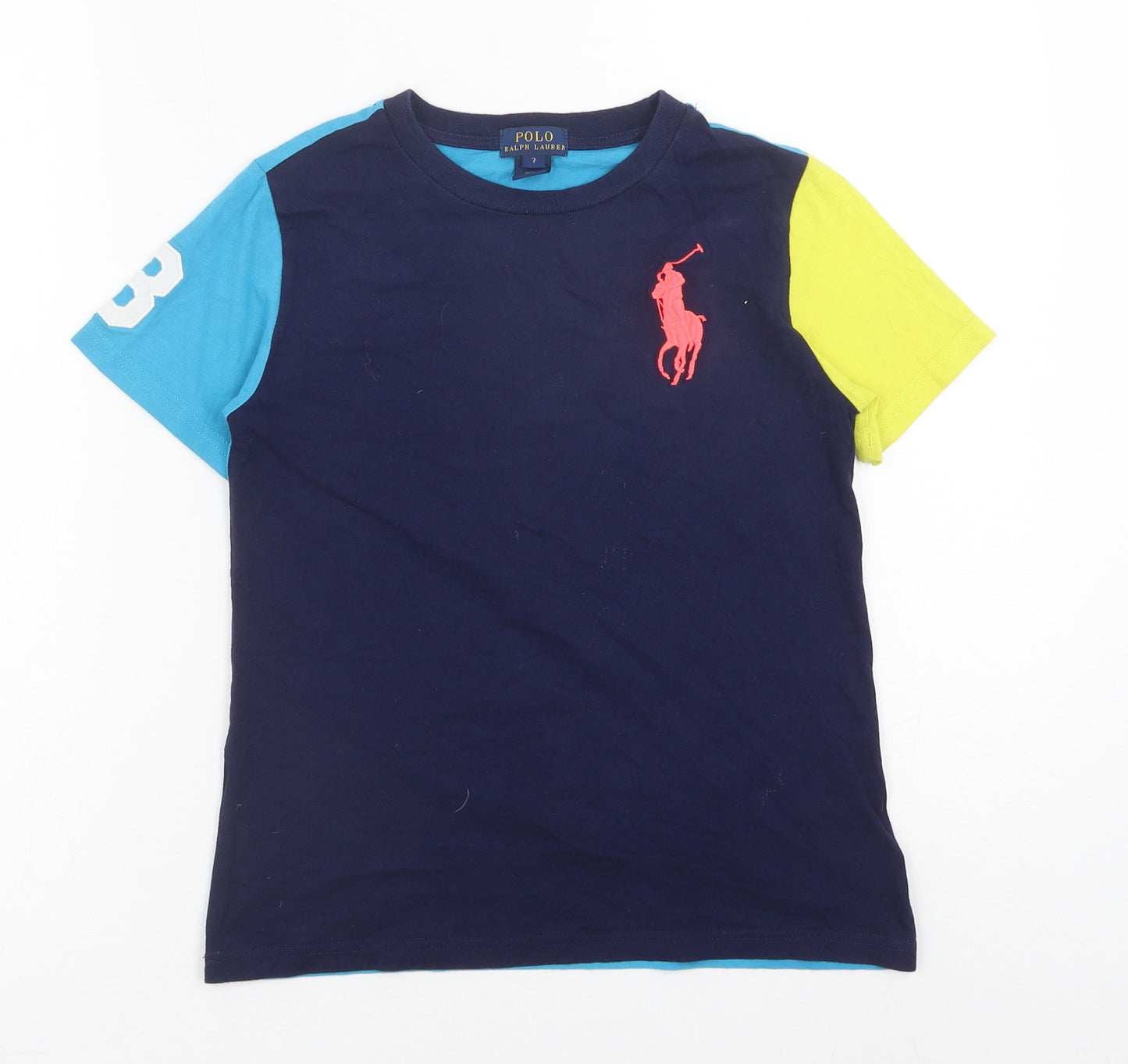 Polo Ralph Lauren Boys Multicoloured Colourblock Cotton Basic T-Shirt Size 7 Years Round Neck Pullover