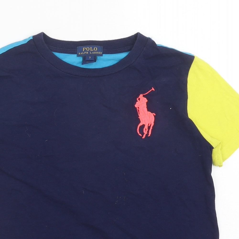 Polo Ralph Lauren Boys Multicoloured Colourblock Cotton Basic T-Shirt Size 7 Years Round Neck Pullover