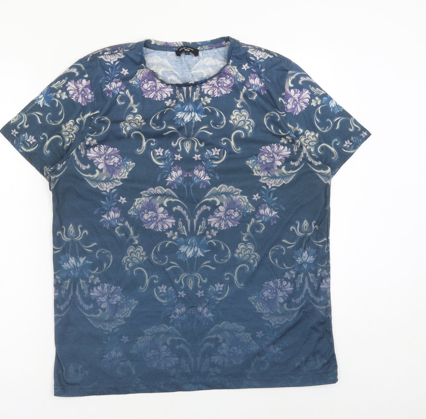 New Look Mens Blue Polyester T-Shirt Size L Crew Neck