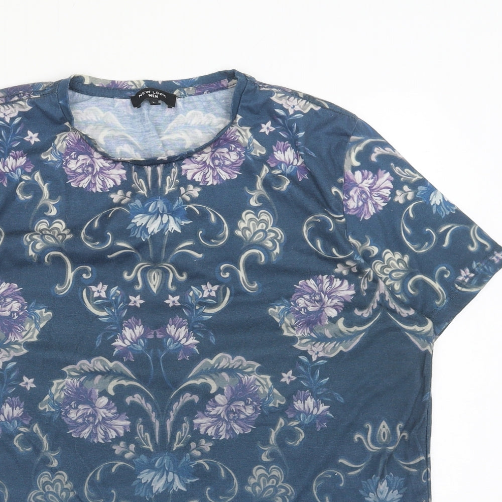 New Look Mens Blue Polyester T-Shirt Size L Crew Neck