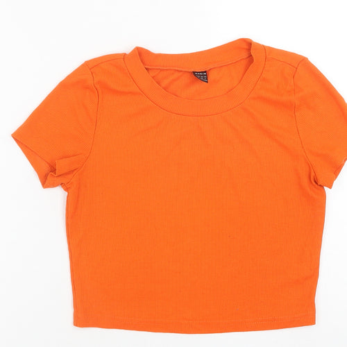 SheIn Womens Orange Polyester Basic T-Shirt Size M Crew Neck