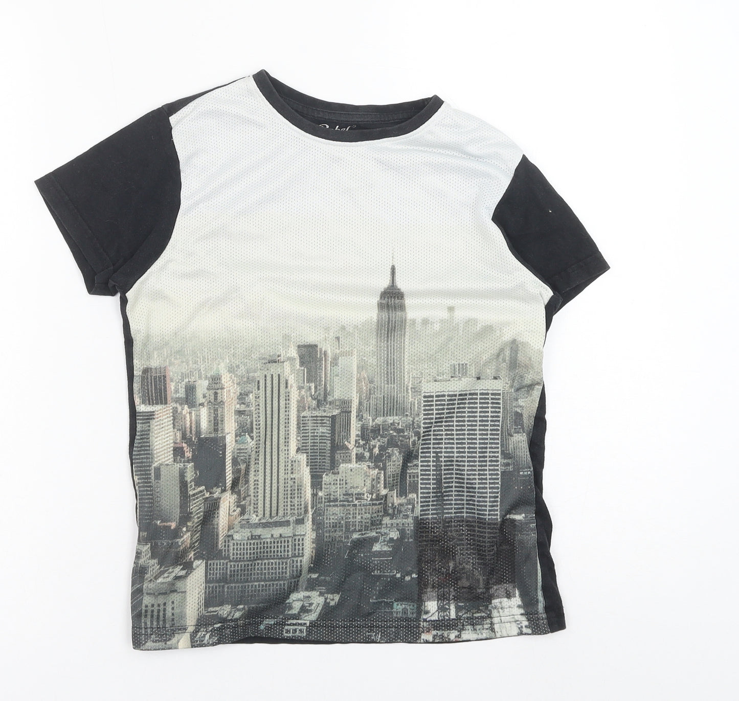 Primark Boys Black Polyester Basic T-Shirt Size 9-10 Years Crew Neck Pullover - New York