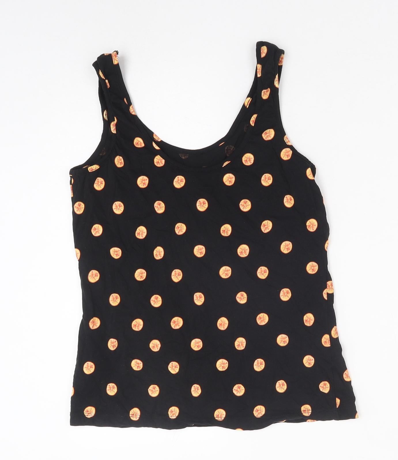 Primark Womens Black Polka Dot Cotton Basic Tank Size S Scoop Neck