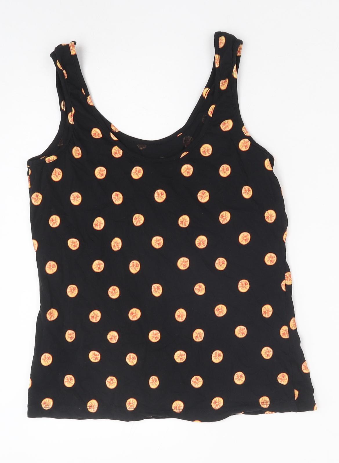 Primark Womens Black Polka Dot Cotton Basic Tank Size S Scoop Neck