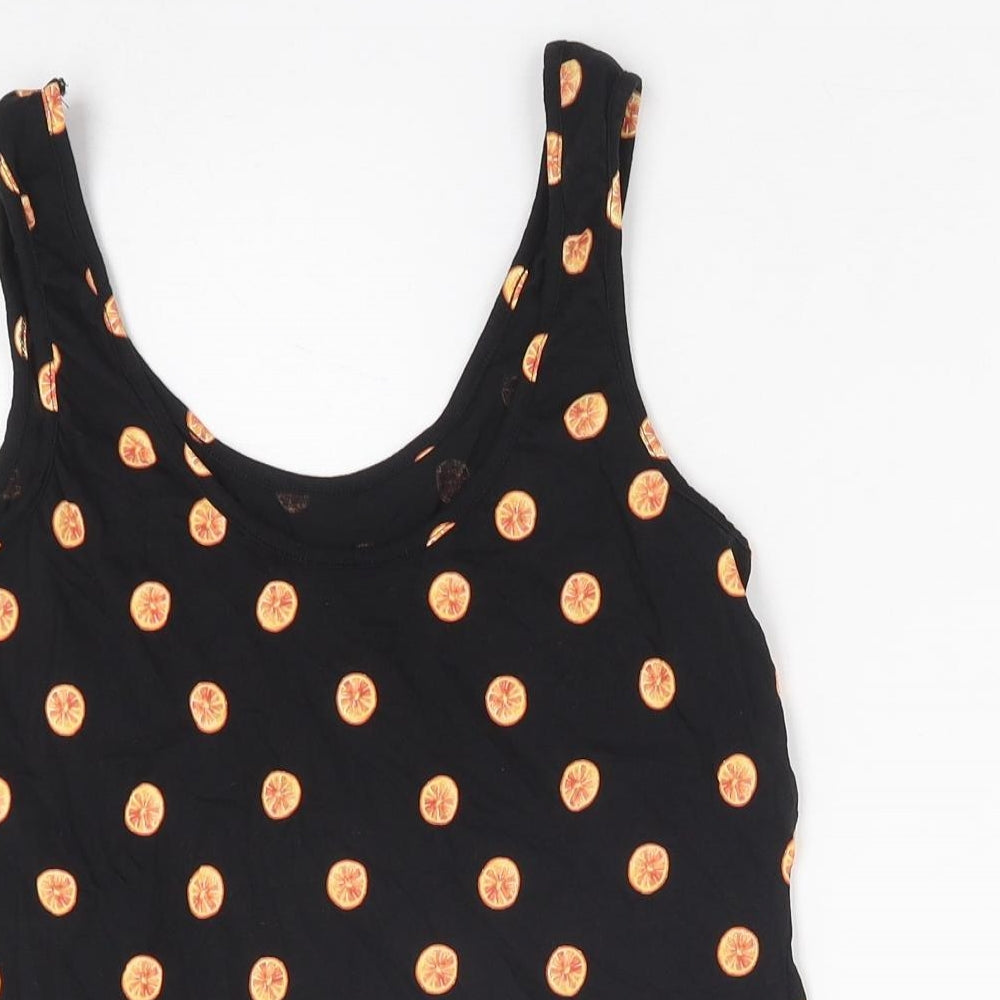 Primark Womens Black Polka Dot Cotton Basic Tank Size S Scoop Neck