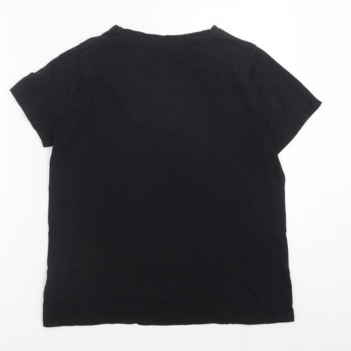 New Look Womens Black Polyester Basic T-Shirt Size 10 Crew Neck - Floral Detail
