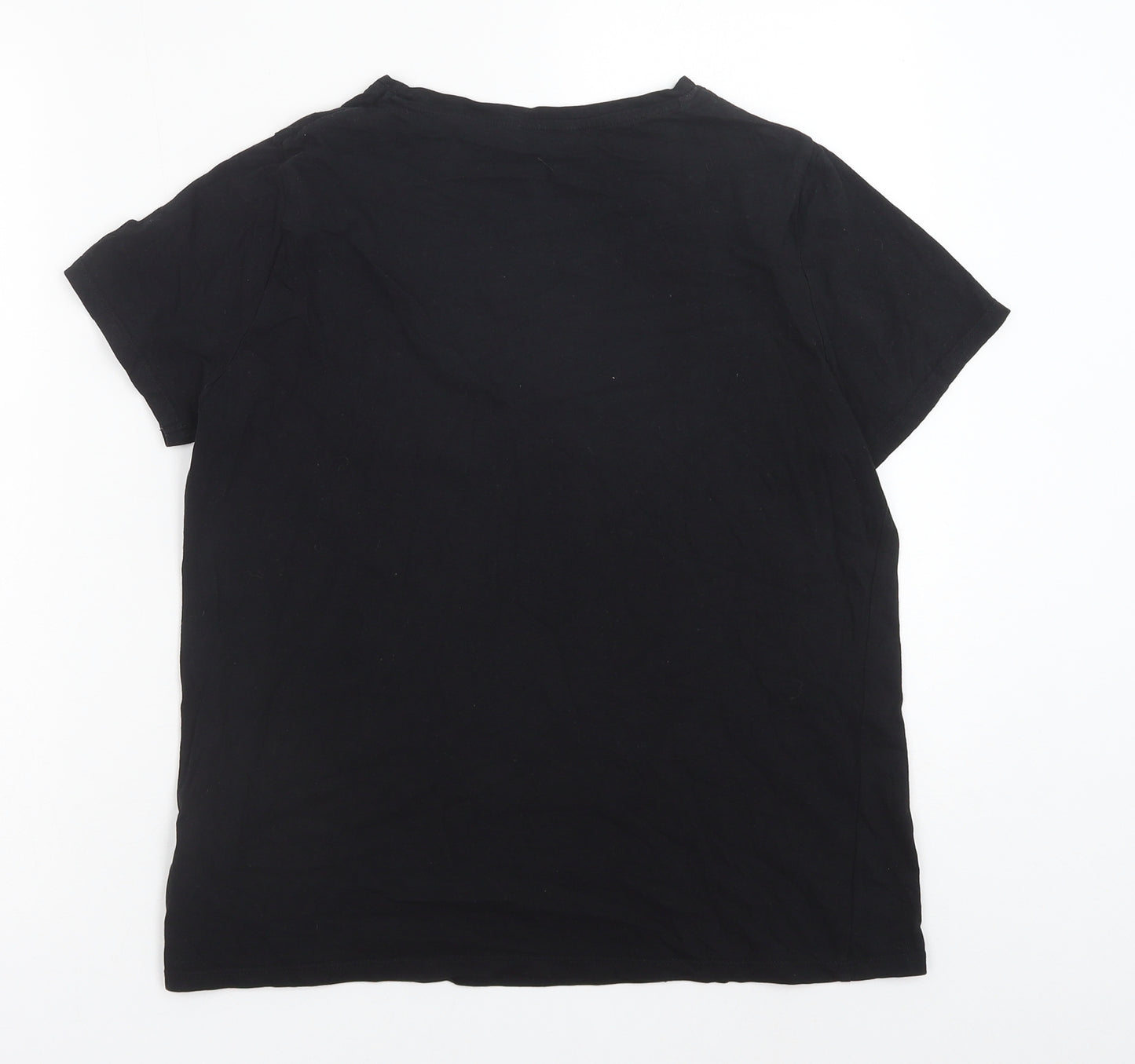 New Look Womens Black Polyester Basic T-Shirt Size 10 Crew Neck - Floral Detail