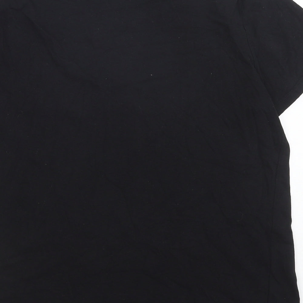 New Look Womens Black Polyester Basic T-Shirt Size 10 Crew Neck - Floral Detail