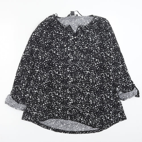 Primark Womens Black Geometric Polyester Basic Blouse Size M V-Neck