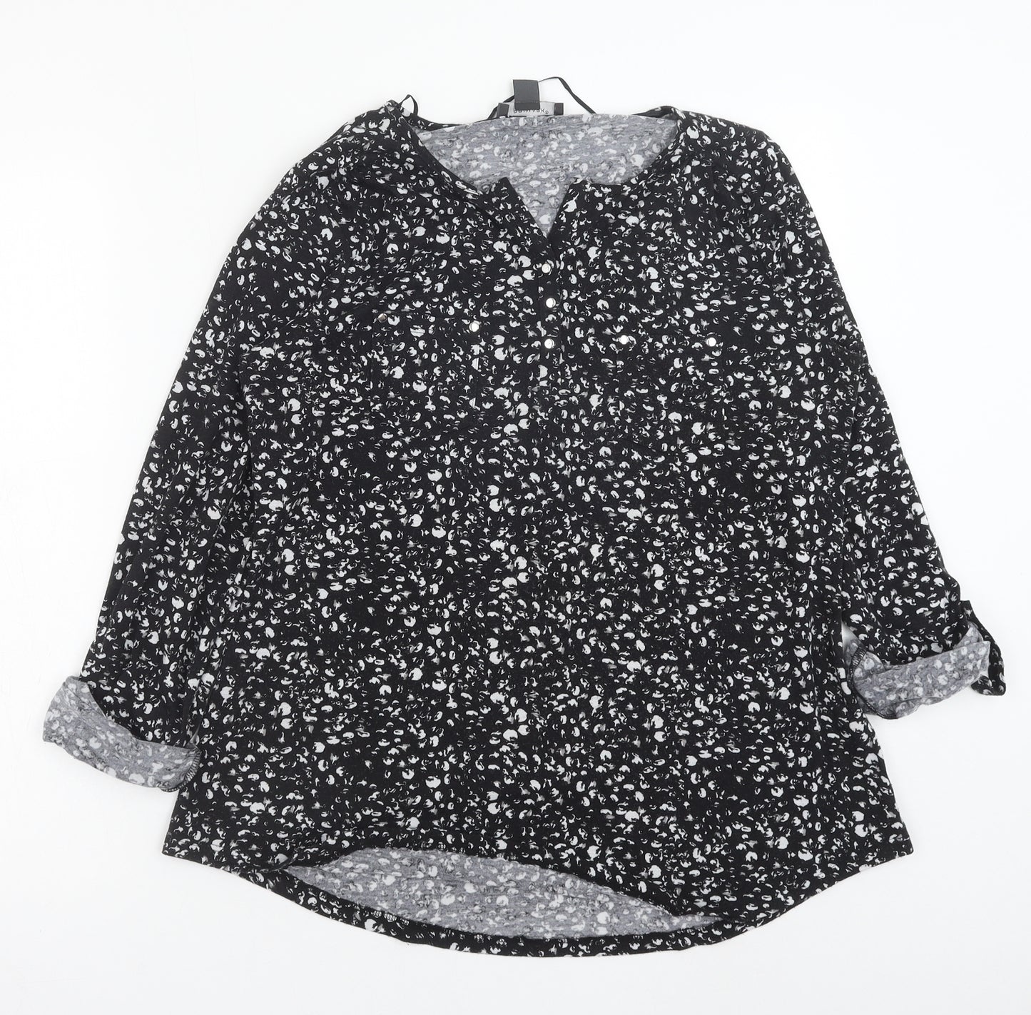Primark Womens Black Geometric Polyester Basic Blouse Size M V-Neck