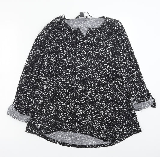 Front view of Primark women’s black geometric polyester basic blouse, size M, v-neck