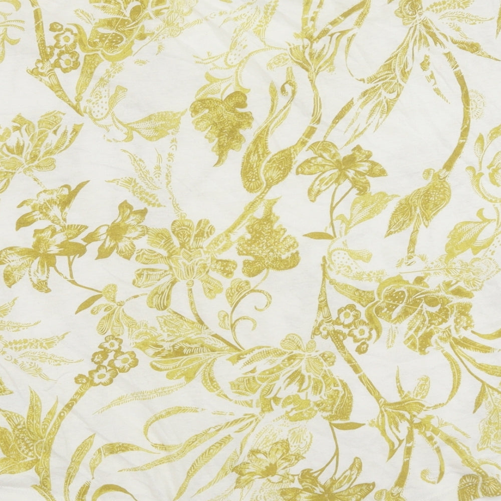 Debenhams Womens Yellow Floral Cotton Basic Blouse Size 16 V-Neck