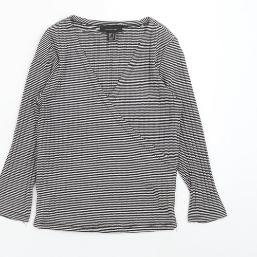Atmosphere Womens Black Striped Polyester Basic Blouse Size 8 V-Neck
