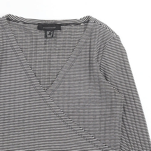 Atmosphere Womens Black Striped Polyester Basic Blouse Size 8 V-Neck