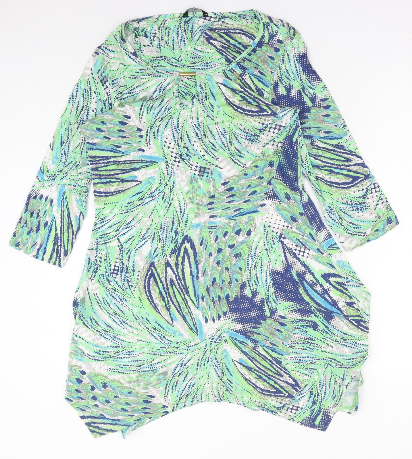 M&Co Womens Multicoloured Geometric Polyester Kimono Blouse Size 14 Scoop Neck