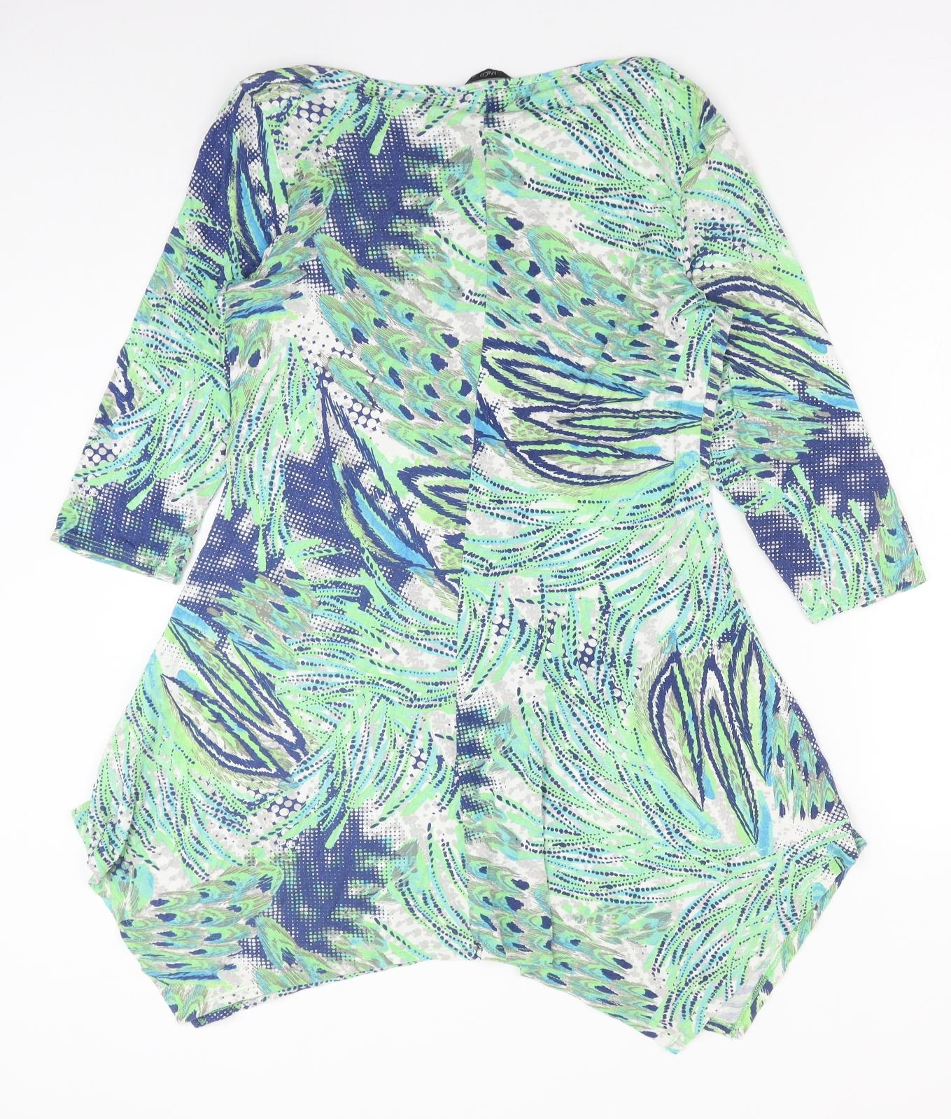 M&Co Womens Multicoloured Geometric Polyester Kimono Blouse Size 14 Scoop Neck